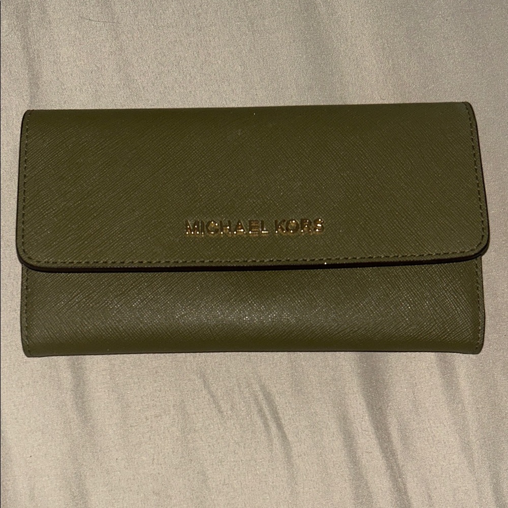 Michael Kors Olive Wallet with Gold Accents